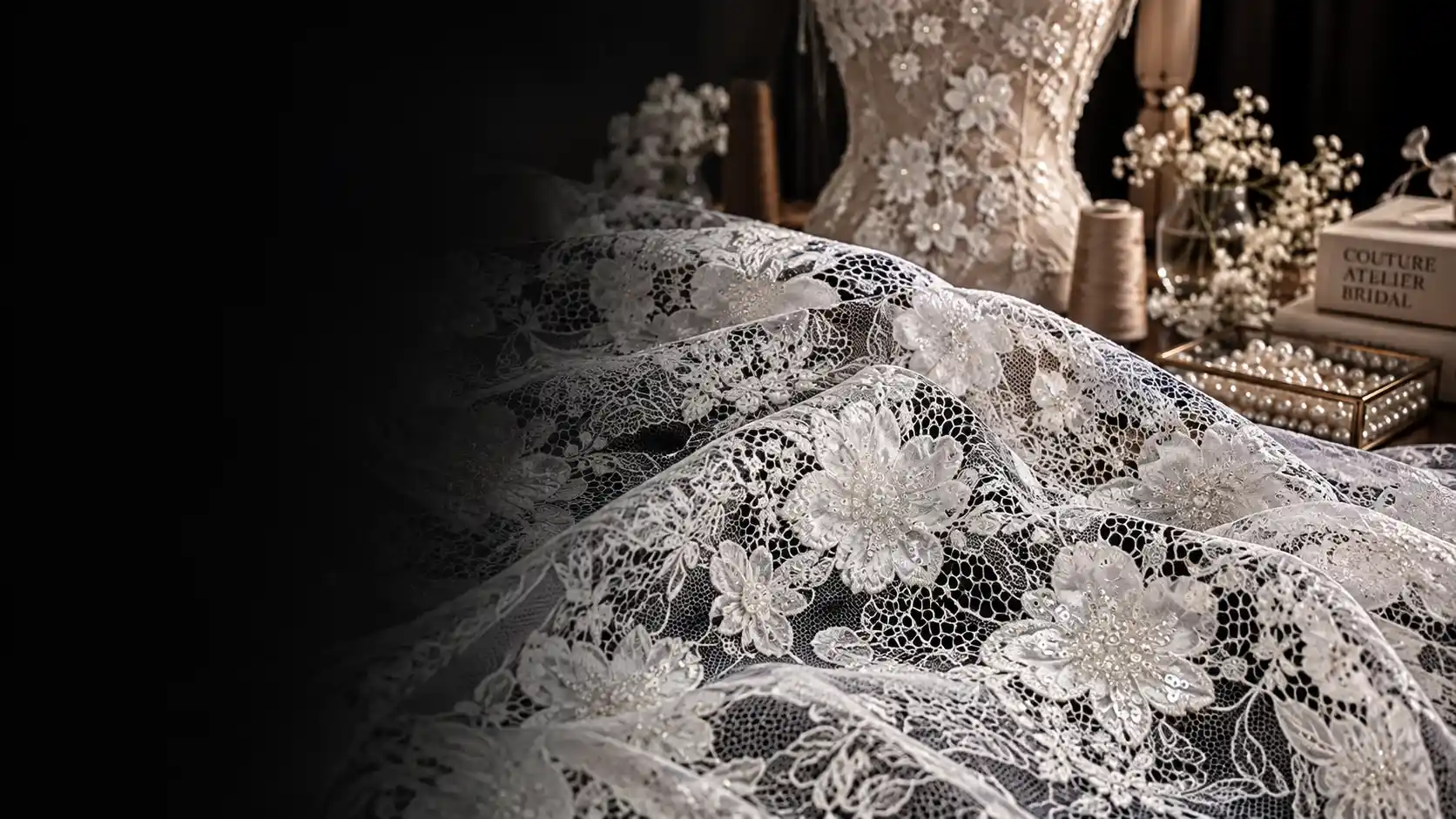Luxusní svatební krajky a couture materiály